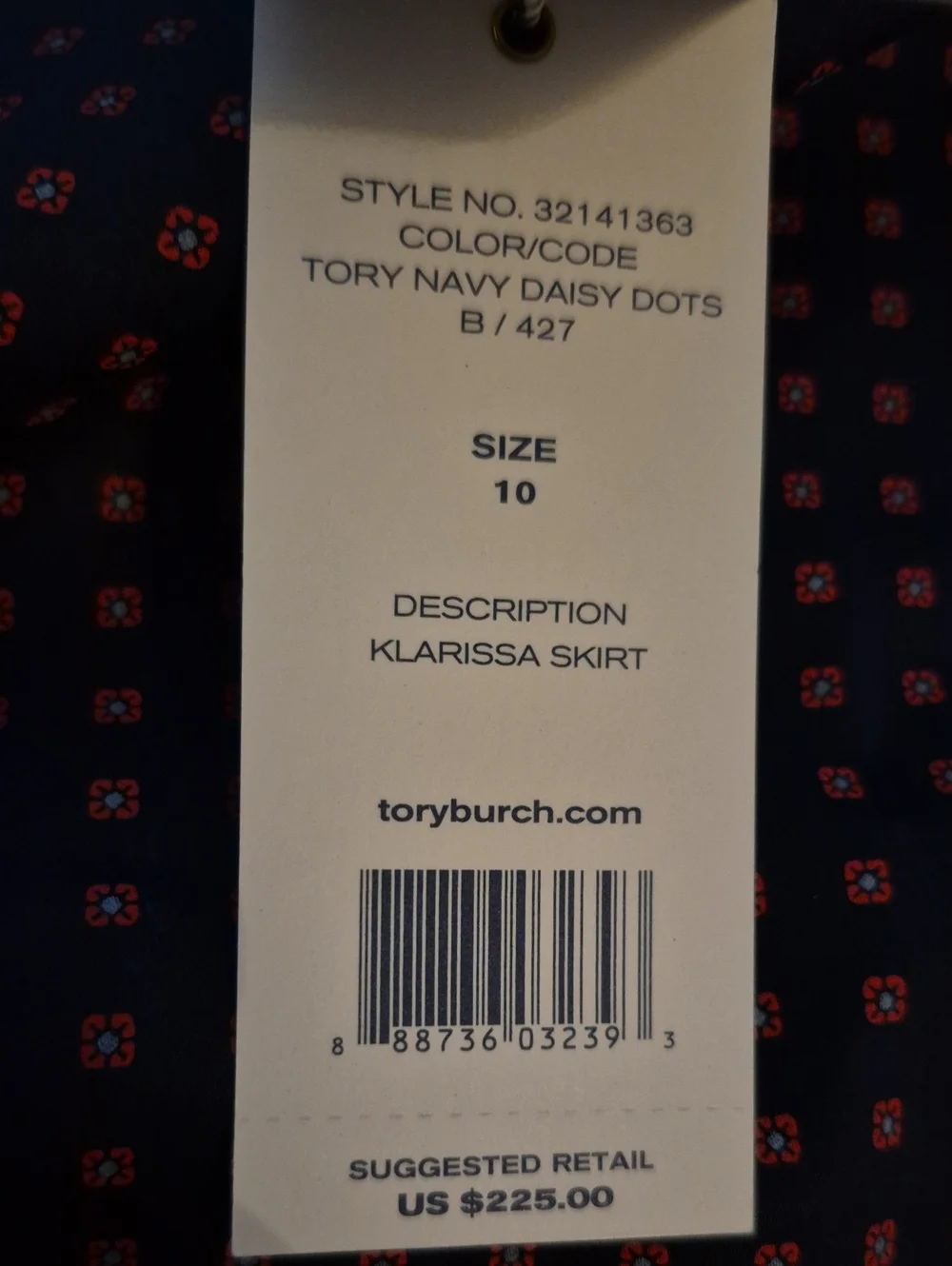 Tory Burch NWT Klarissa Pleated Navy / Daisy Dots Mini Skirt 10